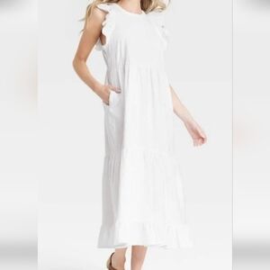 Universal Threads Gauze Cotton White Flutter Sleeve Dress Size Large NWT